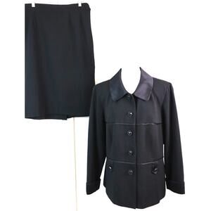 Vintage 90 Y2K Black Skirt Suit Plus 16W Business Corporate Work Military Ribbed
